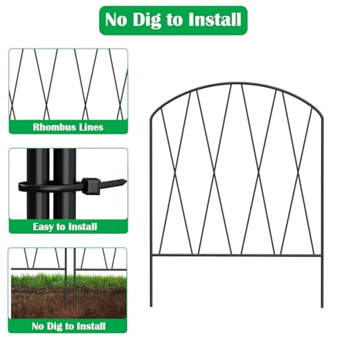 10 Pack Animal Barrier Fence, No Dig Animal Decorative Arched Garden Fence, Rustproof Metal Wire Panel Border, Garden Fence Border for Yard Landscape Patio Outdoor, 10.3 ft (L) x 15.9 in (H), Black by OYEAL - Image 4