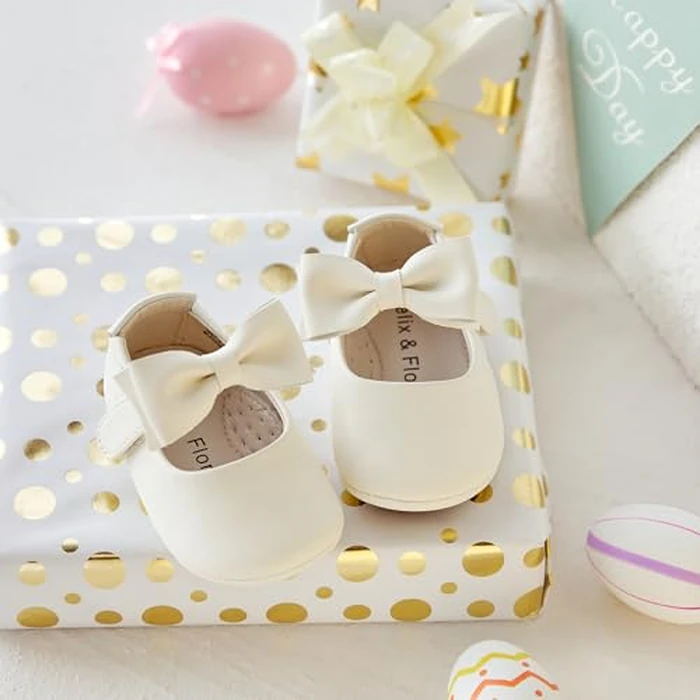 Felix & Flora Soft Sole Ivory White Baby Dress Shoes - Infant Baby Walking Shoes Moccasins Rubber Sole Crib Shoes(Ivory White,2.5-3 Years Toddler) by Felix & Flora - Image 3