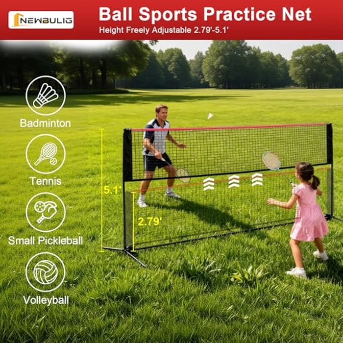NEWBULIG Portable Badminton Net Set, 10FT/14FT/17FT Wide, Adjustable Height Multi Sport Net for Pickleball, Tennis, Volleyball, Soccer Tennis, Indoor Outdoor with Carry Bag, Easy Setup for Backyard by NEWBULIG - Image 2