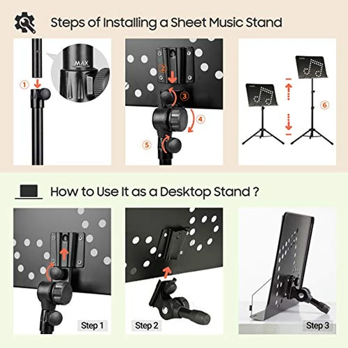 CAHAYA Portable sheet music stand: 3 in 1 Dual-use Sheet Music Stand & Desktop Book Stand Adjustable 31.4-55.9 in with Book Stand Support, Carrying Bag by CAHAYA - Image 2