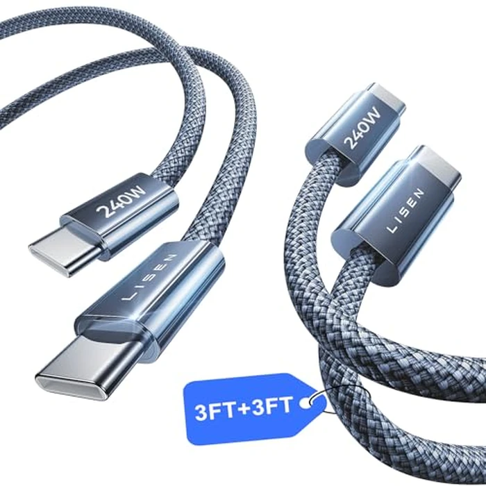 LISEN USB C to USB C Cable, 240W C to C Cable Fast Charging [3.3FT, 2 Pack] Type C Charger Fast Charging USBC to USBC Cable for iPhone 17 16 15 Pro Max iPad MacBook Neo Air Pro Samsung S26 S25 Ultra by LISEN - Used - Like New condition