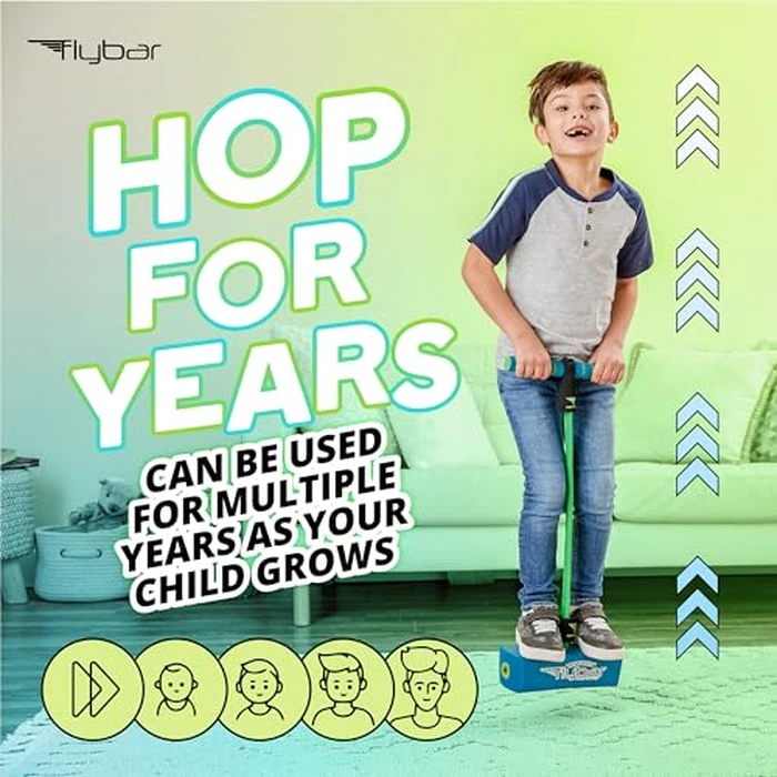 Flybar My First Foam Pogo Jumper for Kids Fun and Safe Pogo Stick, Durable Foam and Bungee Jumper for Ages 3 and up Toddler Toys, Supports up to 250lbs (Blue) by Flybar - Image 6