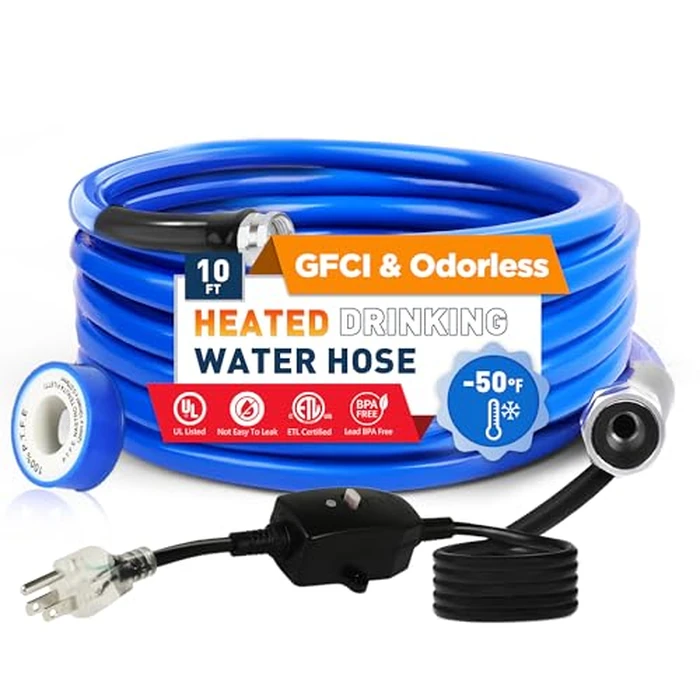 10FT (10-50FT) Heated Drinking Water Hose, -50 degreesF-46 degreesC Heated Water Hose for RV with Leakage Protection for 5/8" Inner, Self-Regulating Hose Water Heater with 3/4" NH Fittings for RV & Garden by XPORTION - Image 1