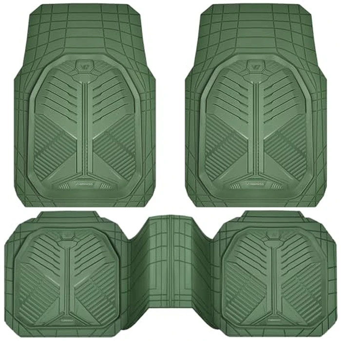 CAR PASS Heavy Duty Rubber Car Mats, Deepdish All Weather Floor Mats for Car Full Set, Universal Automotive Mats Trim to Fit for Sedans SUVs Trucks, Waterproof Anti-Slip Deep Tray 3 Pieces Olive Green by CAR PASS - Used - Very Good condition