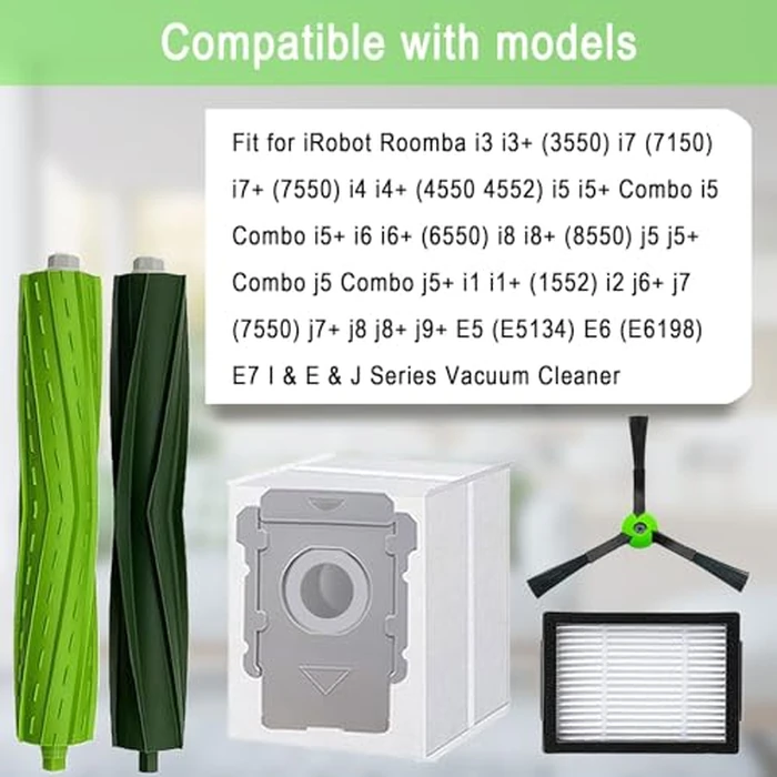 Replacement Parts for iRobot Roomba E5 E6 E7 i2 i3 i3+i4 i4+ i5 i5+ i6 i6+ i7 i7+ i8 i8+/Plus i1 E i j Series Robot Vacuum,2 sets of multi-surface roller brushes 6 Vacuum bags 6 filters 6 side brushes by MalhSlix - Image 2