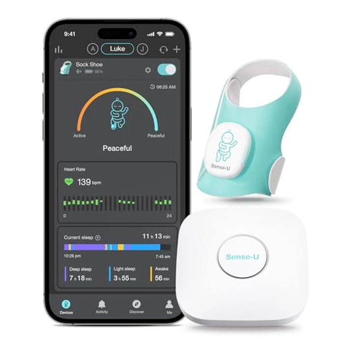 Sense-U Smart Sock Shoe (Long Range) Baby Monitor with On-Device Sleep Indicator & Notifications, Track Heart Rate, Movement, Sleep Patterns, Naps from Anywhere for Peace of Mind, No Monthly Fee by Sense-U - Used - Like New condition - CA$182.61