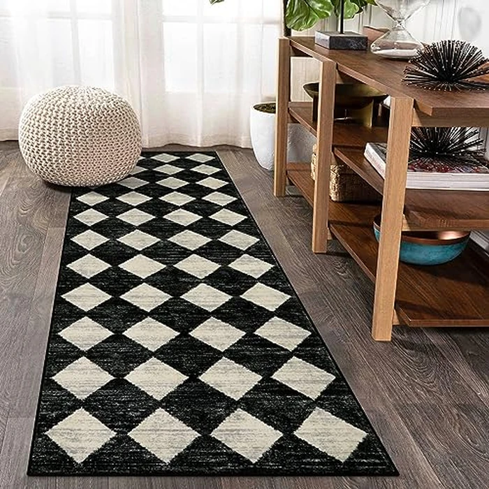Lahome Zelie Washable Kitchen Runner Rug, 2x7 Black and White Hallway Bathroom Runner Rugs, Moroccan Trellis Soft Non Slip Stain Resistance Carpet Runners for Entryway Bedside by Lahome - Used - Very Good condition - US$27.76