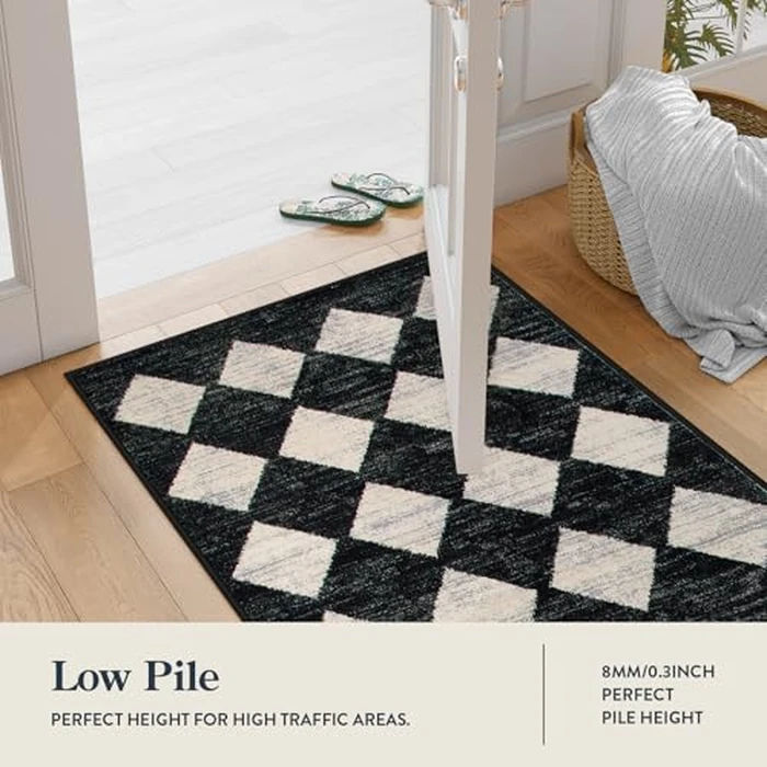 Lahome Zelie Washable Kitchen Runner Rug, 2x7 Black and White Hallway Bathroom Runner Rugs, Moroccan Trellis Soft Non Slip Stain Resistance Carpet Runners for Entryway Bedside by Lahome - Image 3