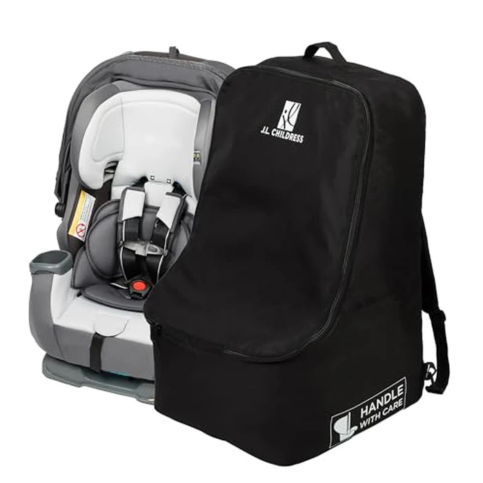 J.L. Childress Padded Backpack Car Seat Bag - Car Seat Travel Bag for Airplane, Fits Most Baby & Infant Carriers & Bootsters, Accessories for Gate or Baggage Check, AirTag Compatible - Deluxe, Black by J.L. Childress - Used - Very Good condition