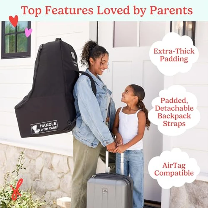 J.L. Childress Padded Backpack Car Seat Bag - Car Seat Travel Bag for Airplane, Fits Most Baby & Infant Carriers & Bootsters, Accessories for Gate or Baggage Check, AirTag Compatible - Deluxe, Black by J.L. Childress - Image 2