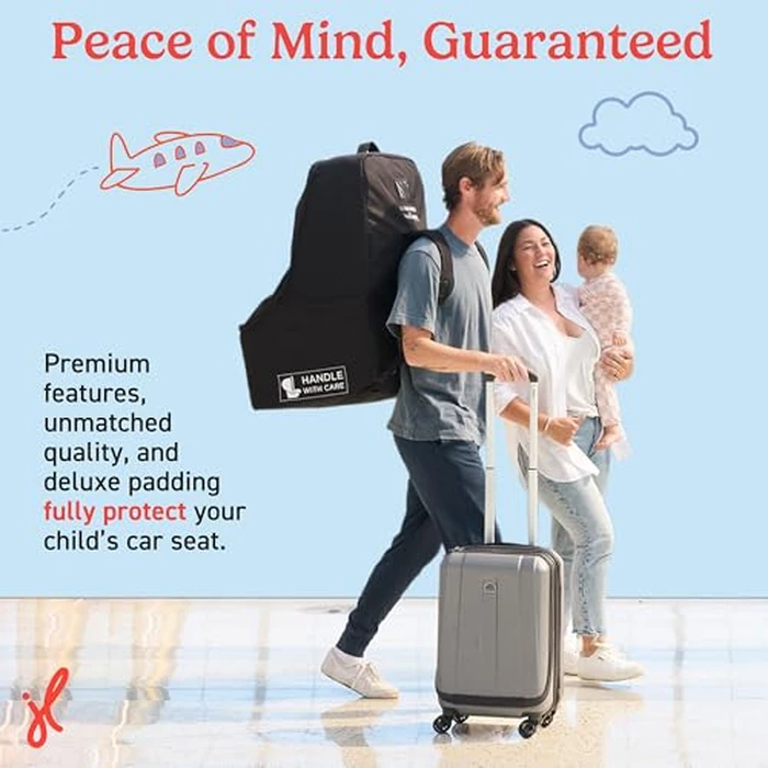 J.L. Childress Padded Backpack Car Seat Bag - Car Seat Travel Bag for Airplane, Fits Most Baby & Infant Carriers & Bootsters, Accessories for Gate or Baggage Check, AirTag Compatible - Deluxe, Black by J.L. Childress - Image 3