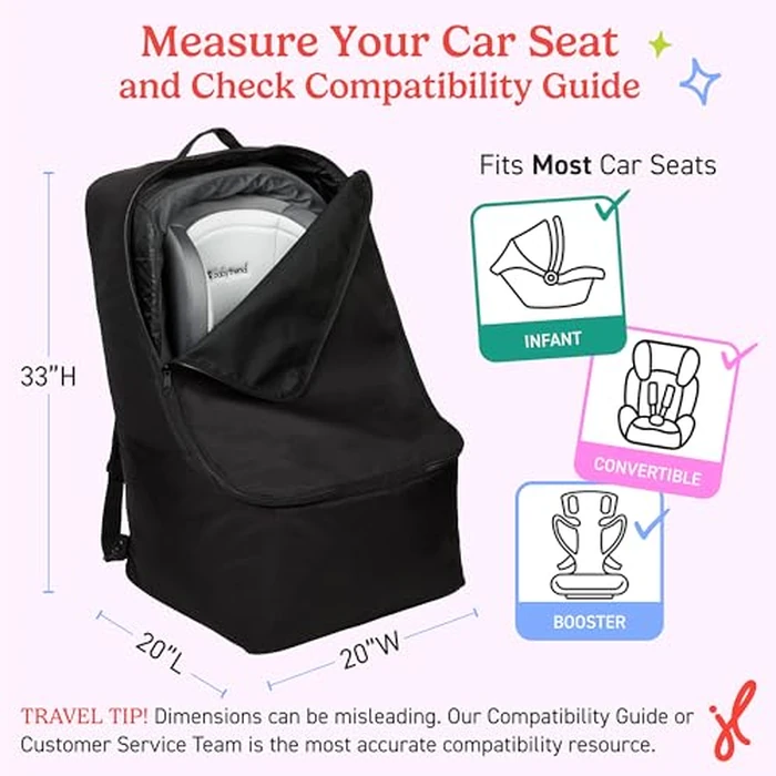 J.L. Childress Padded Backpack Car Seat Bag - Car Seat Travel Bag for Airplane, Fits Most Baby & Infant Carriers & Bootsters, Accessories for Gate or Baggage Check, AirTag Compatible - Deluxe, Black by J.L. Childress - Image 7