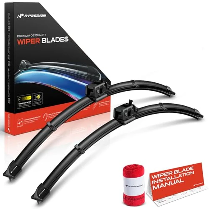 A-Premium 24"+22" Windshield Wiper Blades Compatible with Mercedes-Benz (E250, E350, E63 AMG, E53 AMG, E450, E43 AMG, E400, E300) Sedan, S550 & More- MB Connector, w/Wear Indicator & Towel, Pack of 2 by A-Premium - Used - Very Good condition