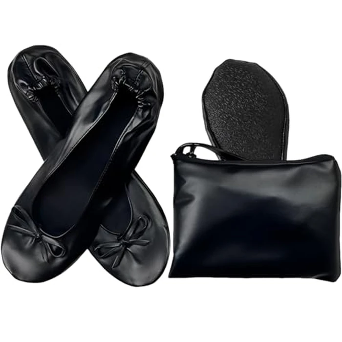 Nexoria Foldable Flats for Women, Foldable Ballet Flats Shoes for Purse, Portable Roll Up Shoes with Zipper Pouch, Stylish Comfortable & Non-Slip Portable Women Flat for Weddings, Office, Travel (Black,L) by Nexoria - Image 1