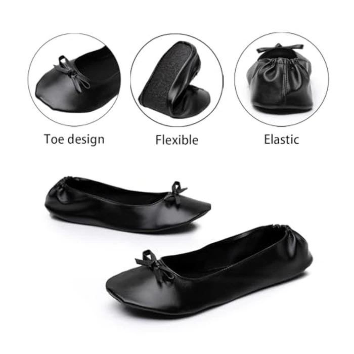 Nexoria Foldable Flats for Women, Foldable Ballet Flats Shoes for Purse, Portable Roll Up Shoes with Zipper Pouch, Stylish Comfortable & Non-Slip Portable Women Flat for Weddings, Office, Travel (Black,L) by Nexoria - Image 3