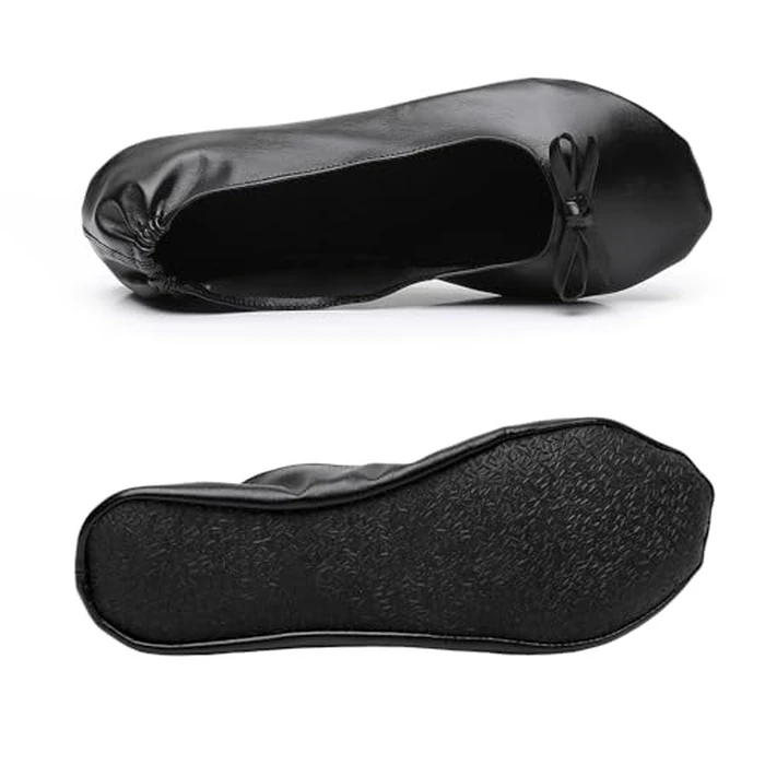 Nexoria Foldable Flats for Women, Foldable Ballet Flats Shoes for Purse, Portable Roll Up Shoes with Zipper Pouch, Stylish Comfortable & Non-Slip Portable Women Flat for Weddings, Office, Travel (Black,L) by Nexoria - Image 6