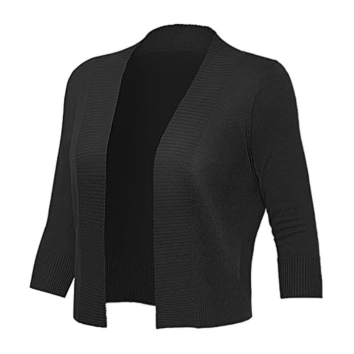 GoMamee Women's Open Front 3/4 Sleeve Shrug Cropped Cardigan Sweaters Elegant for Women, Black S by GoMamee - Image 1
