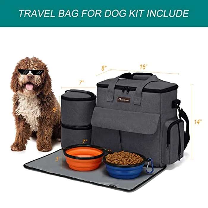 Modoker Airline Approved Pet Travel Bag, Weekend Dog Travel Set for Dog and Cat, Airline Approved Tote Organizer with Multi-Function Pockets 2 Food Storage Containers, 2 Collapsible Bowls (Dark Gray) by Modoker - Image 4