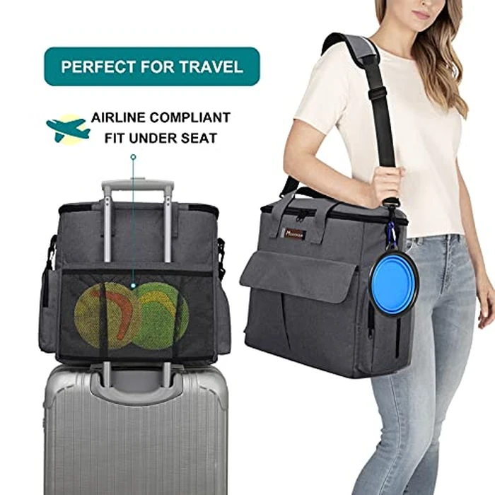 Modoker Airline Approved Pet Travel Bag, Weekend Dog Travel Set for Dog and Cat, Airline Approved Tote Organizer with Multi-Function Pockets 2 Food Storage Containers, 2 Collapsible Bowls (Dark Gray) by Modoker - Image 5