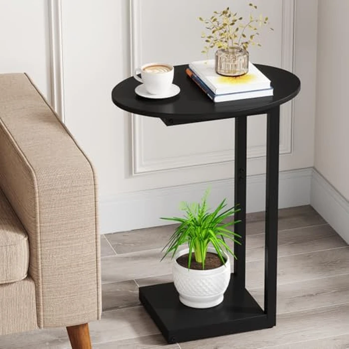 Hosfais Small Side Table End Table, C-Shaped Wood Coffee Table TV Tray for Eating Couch Tables for Small Space, Living Room (Black) by Hosfais - Image 1