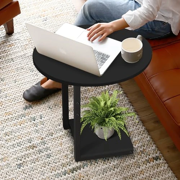 Hosfais Small Side Table End Table, C-Shaped Wood Coffee Table TV Tray for Eating Couch Tables for Small Space, Living Room (Black) by Hosfais - Image 6