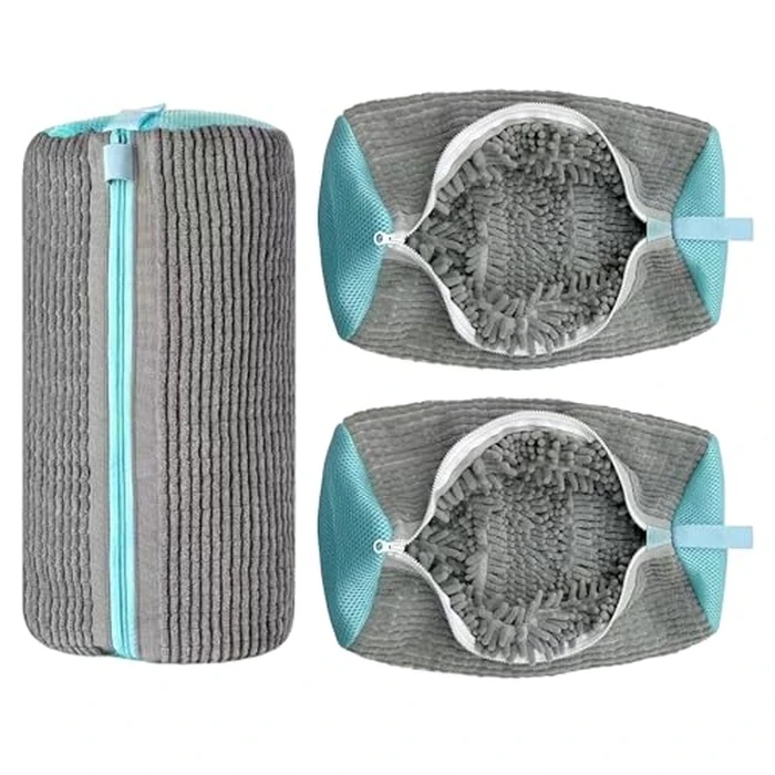 2-Pack Shoe Washing Machine Bag, Laundry Shoe Bag for Washer and Dryer, Reusable Shoe Cleaning Bag for Sneakers & Tennis Shoes, 360 degrees Deep Clean Sneaker Washing Machine Bag with Zipper Protection, Gray by Mjhluxe - Image 1