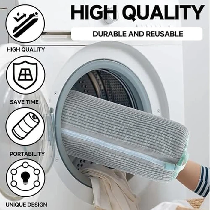 2-Pack Shoe Washing Machine Bag, Laundry Shoe Bag for Washer and Dryer, Reusable Shoe Cleaning Bag for Sneakers & Tennis Shoes, 360 degrees Deep Clean Sneaker Washing Machine Bag with Zipper Protection, Gray by Mjhluxe - Image 4