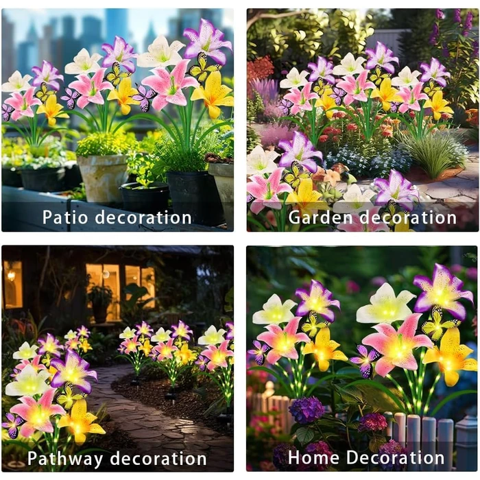 Solar Lights Outdoor, Gift for Women Mom Grandma, 2 Pack with 8 Solar Lily Flower Lights and Butterfly Decor, Solar Flower Lights Waterproof, Outside Decor Stake Light for Landscape Yard Patio Lawn by yulloyello - Image 6