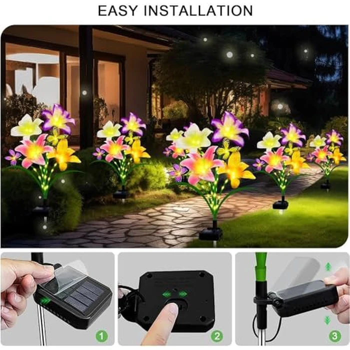 Solar Lights Outdoor, Gift for Women Mom Grandma, 2 Pack with 8 Solar Lily Flower Lights and Butterfly Decor, Solar Flower Lights Waterproof, Outside Decor Stake Light for Landscape Yard Patio Lawn by yulloyello - Image 7