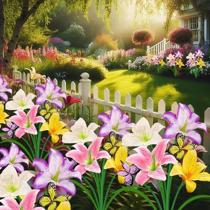 Solar Lights Outdoor, Gift for Women Mom Grandma, 2 Pack with 8 Solar Lily Flower Lights and Butterfly Decor, Solar Flower Lights Waterproof, Outside Decor Stake Light for Landscape Yard Patio Lawn by yulloyello - Image 8