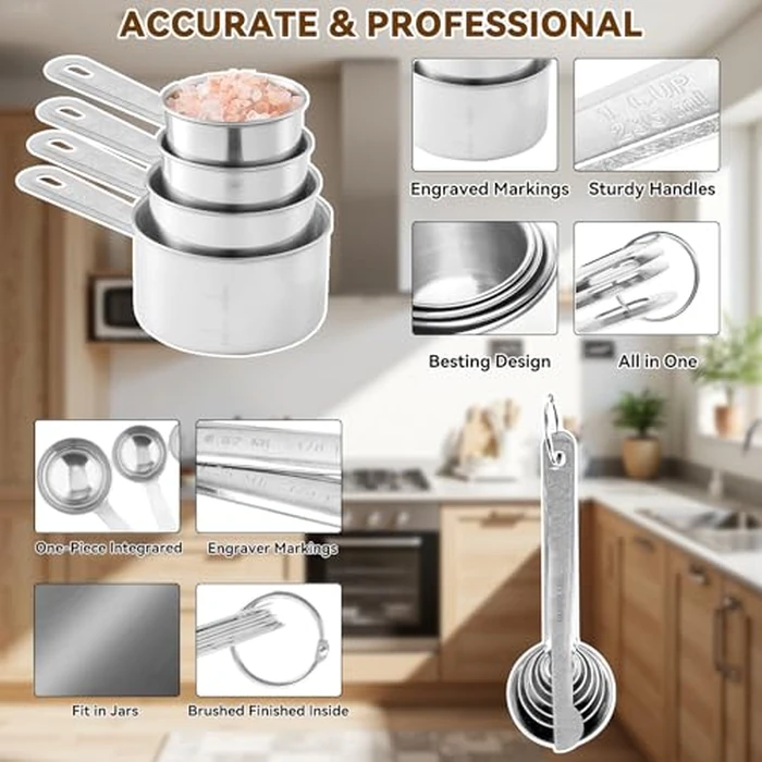 WEPSEN Hand Mixer Electric Mixing Bowls Set, 5 Speeds Handheld Mixer with 4 Nesting Stainless Steel Mixing Bowl, Measuring Cups Spoons 200W Kitchen Blender Whisk Beater Baking Supplies For Beginner by WEPSEN - Image 8