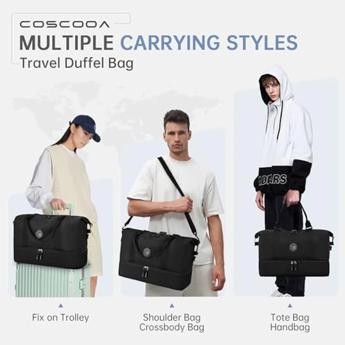 COSCOOA Travel Duffel Bag for Spirit Frontier Airlines Personal Item Bag 18x14x8 with Shoe Compartment Tote Carry on Luggage 32L Weekender Overnight for Women Men Black by COSCOOA - Image 2