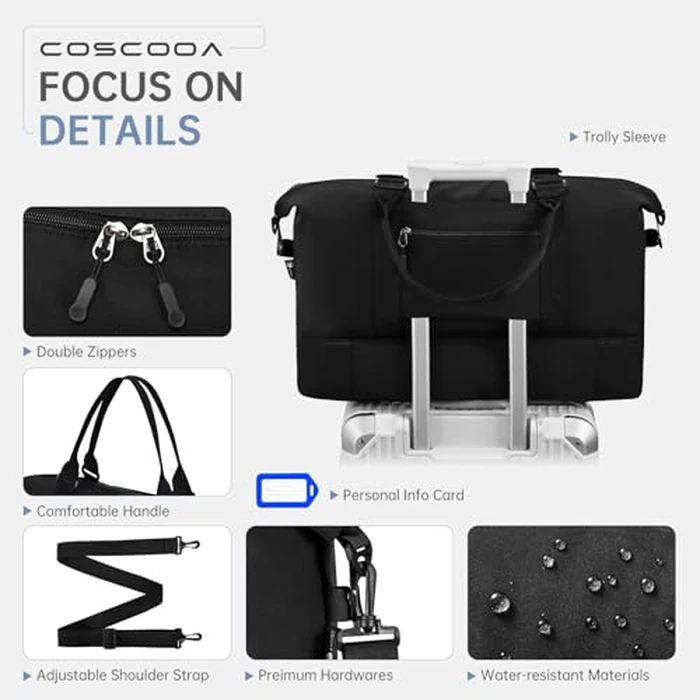 COSCOOA Travel Duffel Bag for Spirit Frontier Airlines Personal Item Bag 18x14x8 with Shoe Compartment Tote Carry on Luggage 32L Weekender Overnight for Women Men Black by COSCOOA - Image 5