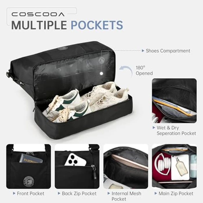 COSCOOA Travel Duffel Bag for Spirit Frontier Airlines Personal Item Bag 18x14x8 with Shoe Compartment Tote Carry on Luggage 32L Weekender Overnight for Women Men Black by COSCOOA - Image 6