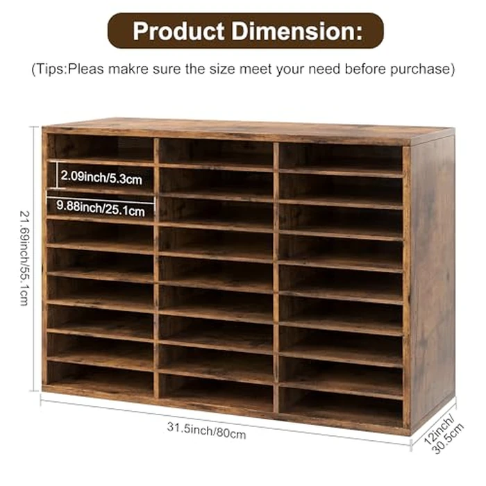 Alpeir Mail Organizer Countertop, 27 Compartments Wooden Adjustable Desk Paper Organizer, Space Saving Document Holder for Office Classroom, Rustic Brown by Alpeir - Image 3