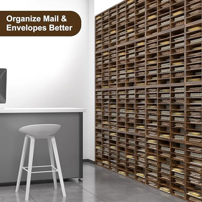 Alpeir Mail Organizer Countertop, 27 Compartments Wooden Adjustable Desk Paper Organizer, Space Saving Document Holder for Office Classroom, Rustic Brown by Alpeir - Image 8