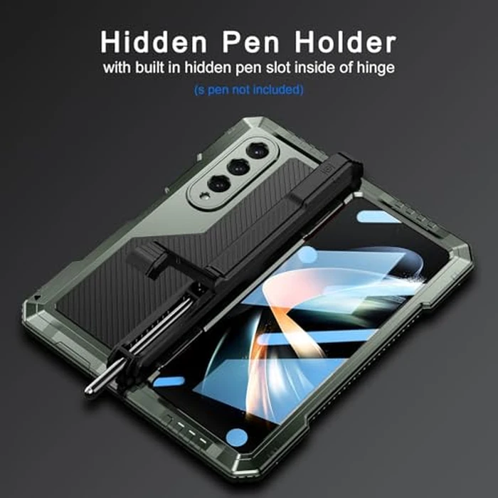 FunnyWin Metal Case for Samsung Z Fold 4 Military Grade Armor Rugged Case with S Pen Holder Metal Stand Hinge Protection Screen Protector Drop Tested Shockproof Full Cover case for Z Fold 4 (Blue) by FunnyWin - Image 7