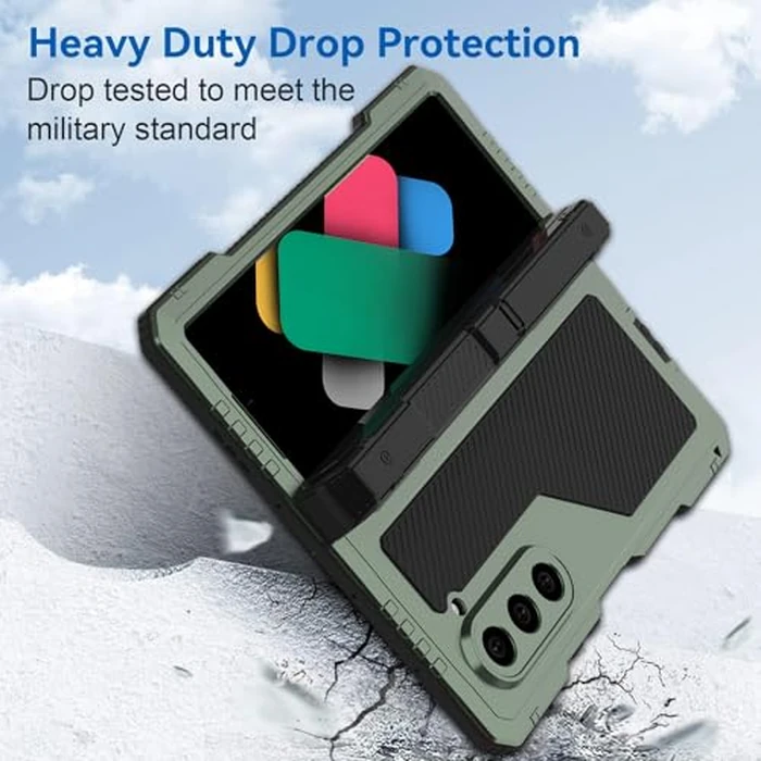 FunnyWin Metal Case for Samsung Z Fold 4 Military Grade Armor Rugged Case with S Pen Holder Metal Stand Hinge Protection Screen Protector Drop Tested Shockproof Full Cover case for Z Fold 4 (Blue) by FunnyWin - Image 9