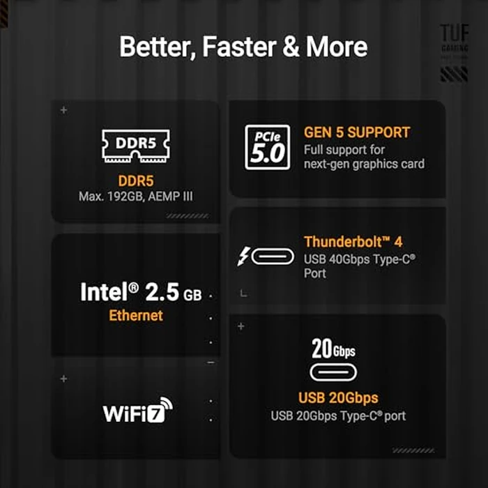 ASUS TUF Gaming Z890-PLUS WiFi Z890 LGA 1851 ATX Motherboard, Intel(R) Core(TM) Ultra Series 2 Ready, Advanced AI PC-Ready, 16+1+2+1 Stages, DDR5, PCIe(R) 5.0, Thunderbolt(TM) 4 Type-C(R), 4X M.2, Wi-Fi 7, 2.5Gb by ASUS - Image 5