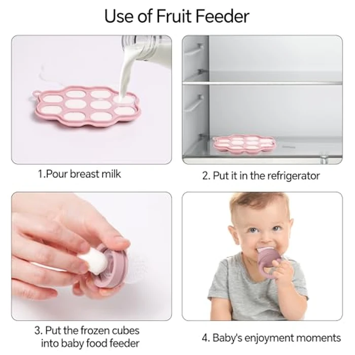 Silicone Baby Feeding Set, 15pcs Baby Led Weaning Feeding Supplies for Toddlers, Bowls and Plates with Suction, Silicone Bib,Toddler Spoons and Fork, Toddler Cups, Fruit Feeder & Freezer Tray. (Pink) by useho - Image 7