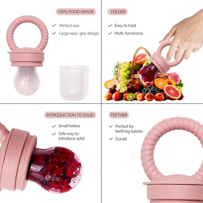 Silicone Baby Feeding Set, 15pcs Baby Led Weaning Feeding Supplies for Toddlers, Bowls and Plates with Suction, Silicone Bib,Toddler Spoons and Fork, Toddler Cups, Fruit Feeder & Freezer Tray. (Pink) by useho - Image 8