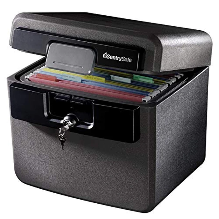 SentrySafe Black Fireproof and Waterproof Safe, File Folder and Document Box with Key Lock, Ex. 14.3 x 15.5 x 13.5 inches, HD4100 by SentrySafe - Used - Acceptable condition