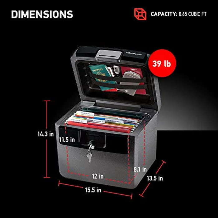 SentrySafe Black Fireproof and Waterproof Safe, File Folder and Document Box with Key Lock, Ex. 14.3 x 15.5 x 13.5 inches, HD4100 by SentrySafe - Image 7