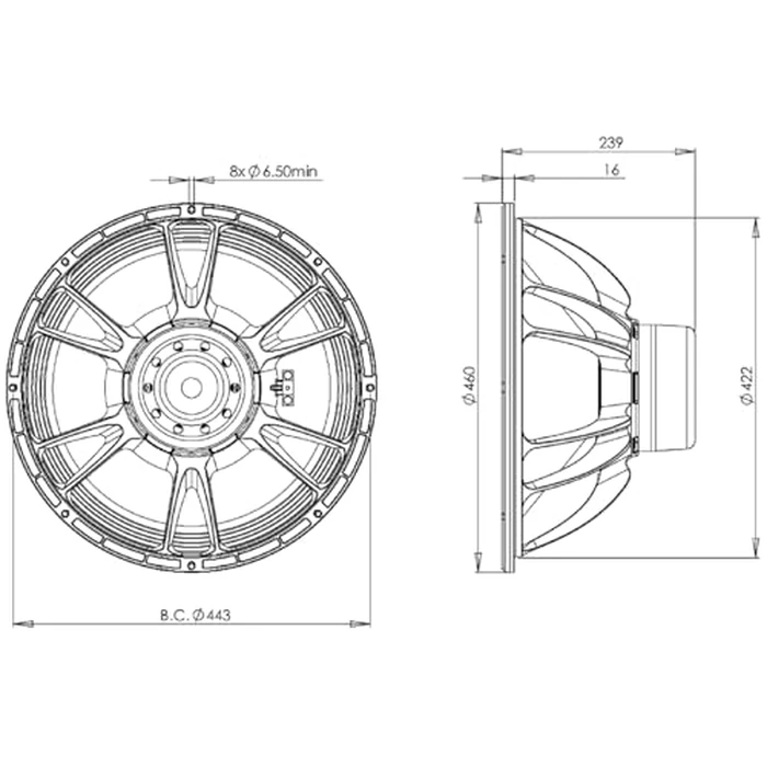 B&C Speakers 18DS100-4 18 inch Subwoofer Pro Sound Reinforcement PA Systems 4 Ohms 1500 Wrms 3000 Watt Peak Woofer Cone TWP Waterproof Both Sides by B&C Speakers - Image 4