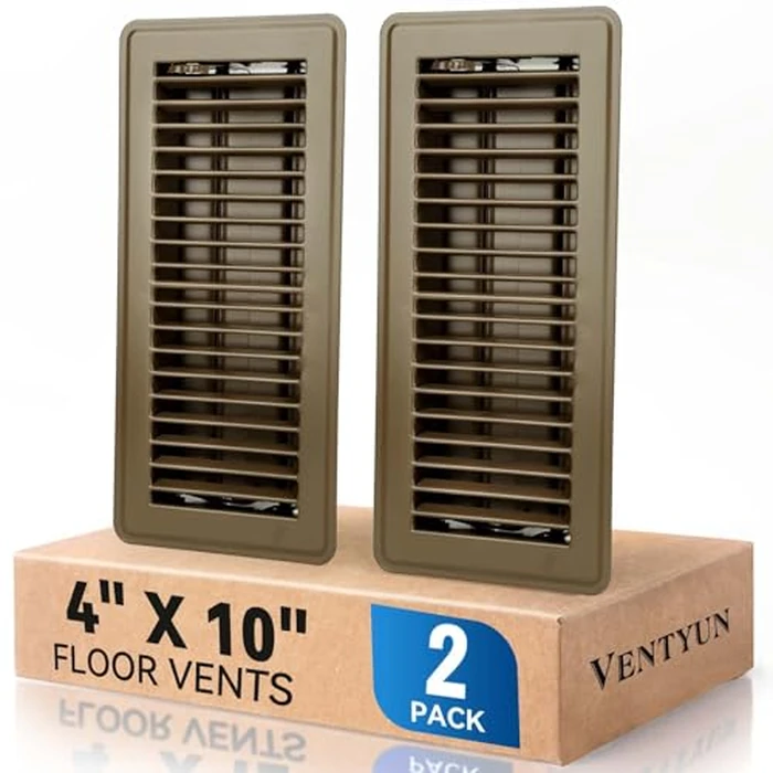 4" x 10" Floor Register Vent Covers 2-Pack, Walkable Powder-Coated Metal Vent Covers with Adjustable Airflow, Curved Safe Edges for Floor/Wall, Brown by Ventyun - Used - Very Good condition