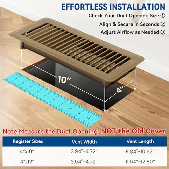 4" x 10" Floor Register Vent Covers 2-Pack, Walkable Powder-Coated Metal Vent Covers with Adjustable Airflow, Curved Safe Edges for Floor/Wall, Brown by Ventyun - Image 2