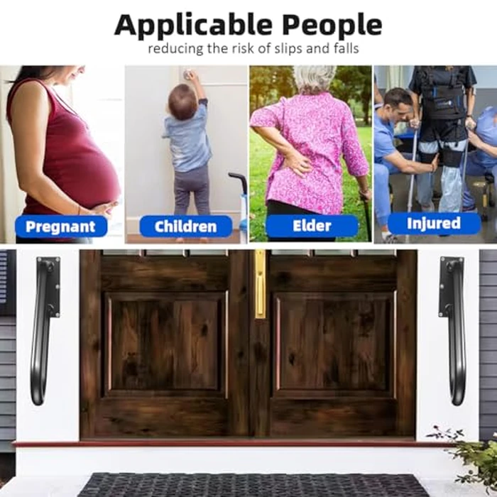 Handrails Wall Mount Stair Safety Handle Non-Slip Step Metal U-Shape Grab Yard Mounted Garage Porch Garden Hand Railings Powder Coated Heavy Duty Indoor or Outdoor Safe Bars Black for 1 to 3 Steps by Sahans - Image 6