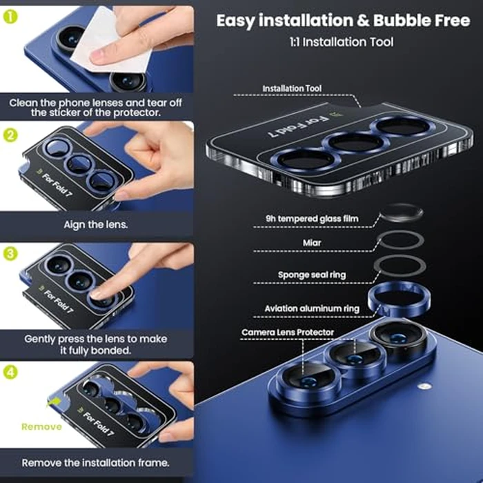 WSKEN for Z Fold 7 Camera Lens Protector Case Cover - Ultra HD Anti-Reflective Tempered Metal Glass Anti Scratch Rear Camera Screen Protector Film for Samsung Galaxy Z Fold 7 5G Accessories,Blue by WSKEN - Image 5