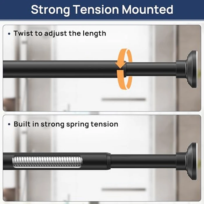 Matte Black Shower Curtain Rod Tension 30 to 76 Inches Never Rust Non-Slip Spring Tension Shower Rod No Drilling Stainless Steel Curtain Pole Use Bathroom, Closet, Window, Room Divider by ENJOYBASICS - Image 2