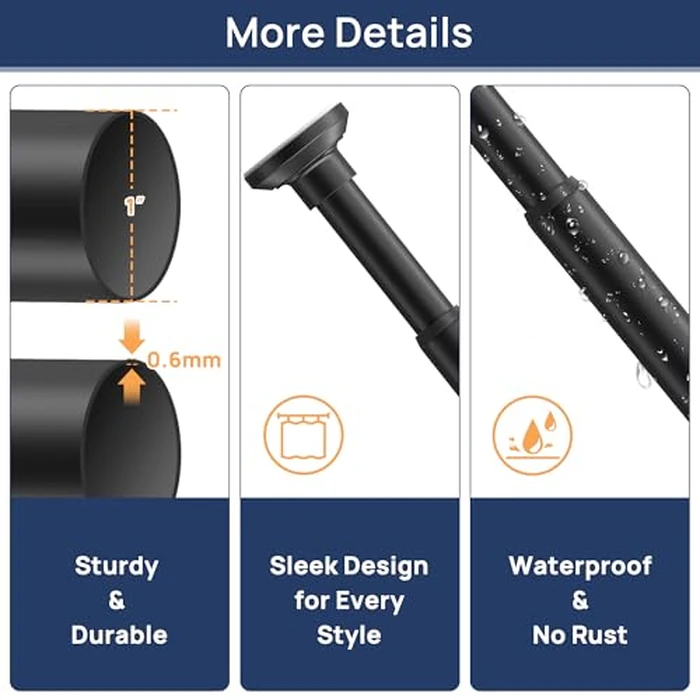 Matte Black Shower Curtain Rod Tension 30 to 76 Inches Never Rust Non-Slip Spring Tension Shower Rod No Drilling Stainless Steel Curtain Pole Use Bathroom, Closet, Window, Room Divider by ENJOYBASICS - Image 4